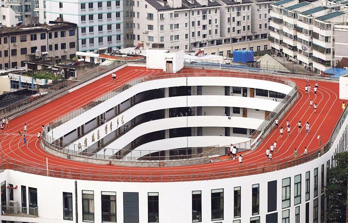 track and field on top of a school in China