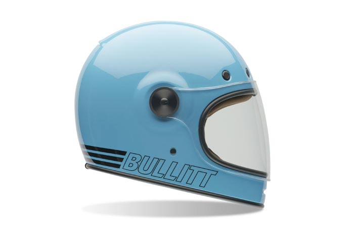 Baby blue Bell Bullitt motorcycle helmet