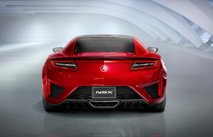 Rear view of the 2016 Acura NSX