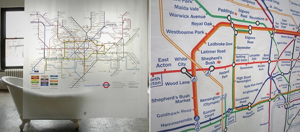 Map City Subway of London Rail Transit Fabric Bathroom Shower Curtain 71Inch 