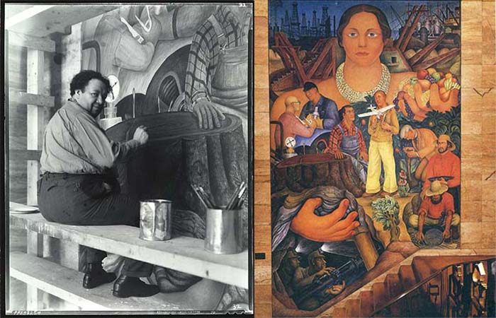 Diego Rivera making Allegory of California at the Pacific Stock Exchange Club