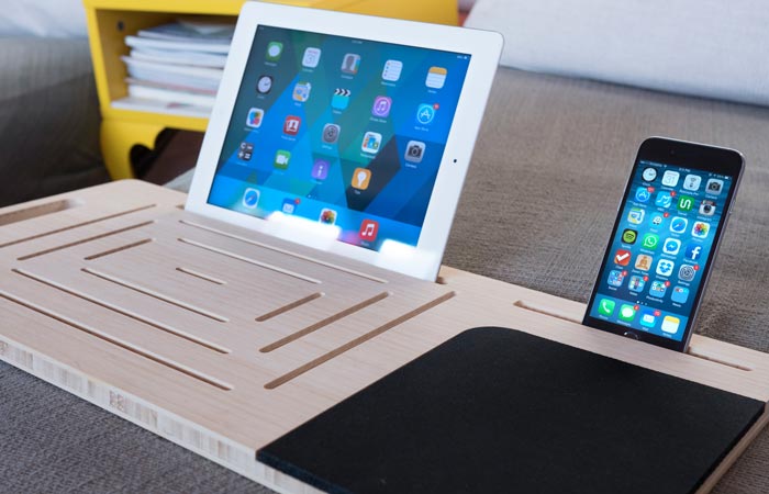 Smartphone and tablet table made of bamboo