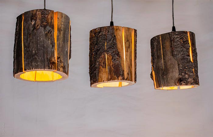 Cracked Log Lamps On The Ceiling