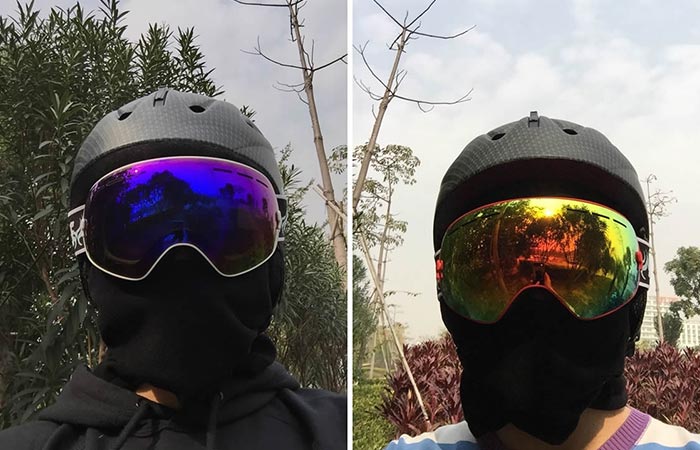 Two men with different types of Snow Goggles with Detachable Lens By Zionor