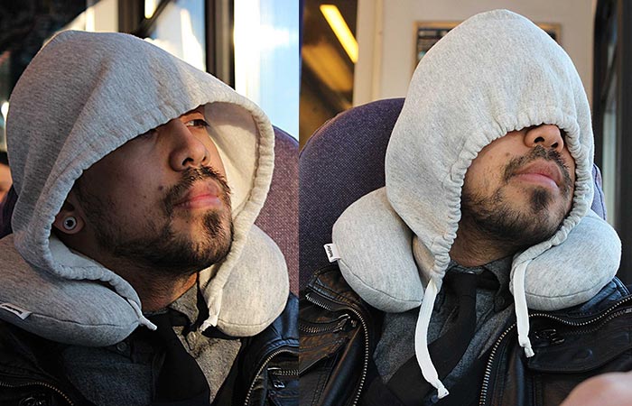A man wearing Travel Hoodie Pillow