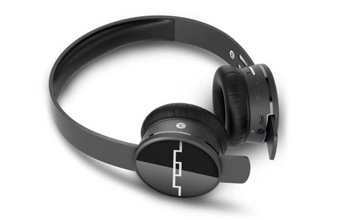 Black Sol Republic 1430-00 Tracks Air Wireless Headphones laid on a white background.