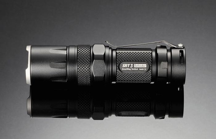 Flashlight photographed from the side. 