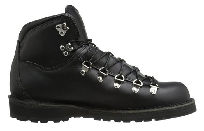 Danner Men's Mountain Pass Boot, Black Glace, side view, on a white background.