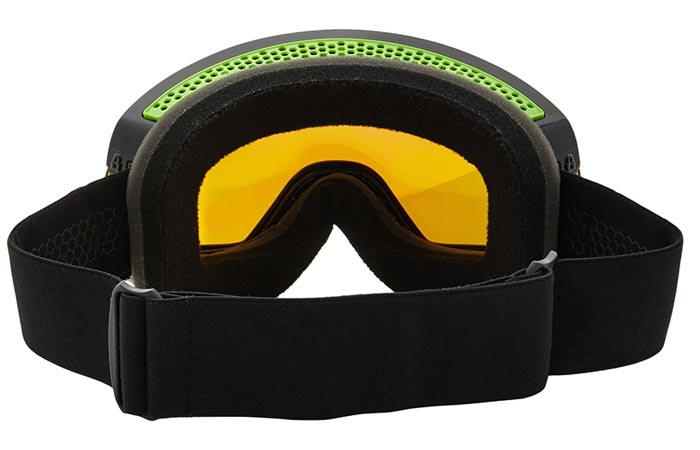 Dragon Alliance NFX2 Ski Goggles, back view showing the lens and lining from the inside, on a white background.