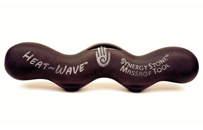 Heat-Wave Synergy Microwaveable Stone Massager, brown, on a white background. 