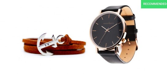 Rose Gold / Black Leather Timepiece and Chestnut Leather Anchor Bracelet | By Thread Etiquette
