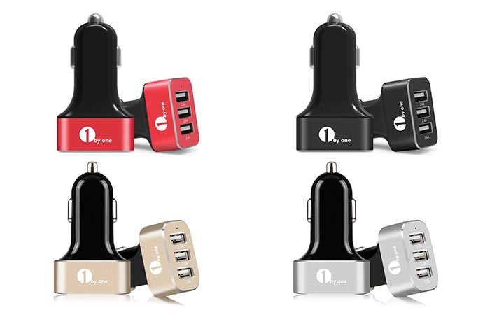 Four Colors Of 1Byone 7.2A / 36W 3-Port USB Car Charger