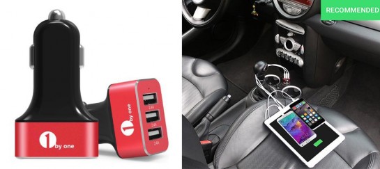 1Byone 3-Port USB Car Charger With Smart IC Chip