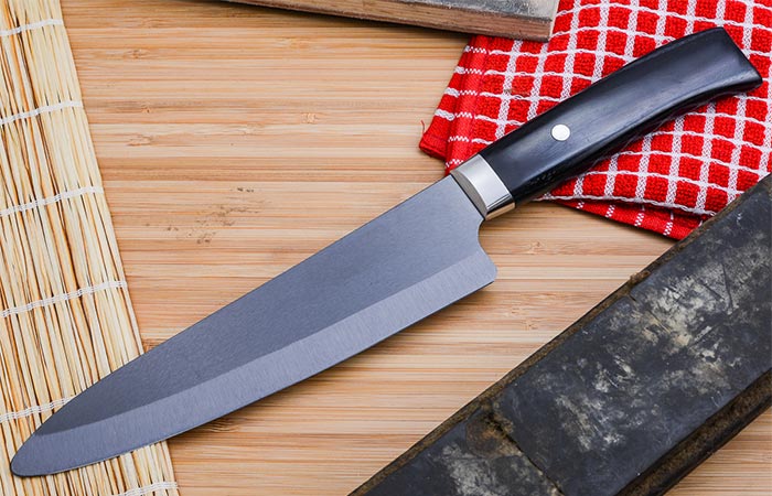 Kyocera Advanced Ceramic LTD Series Chef Knife with Handcrafted Pakka Wood Handle, 7-Inch, Black Blade