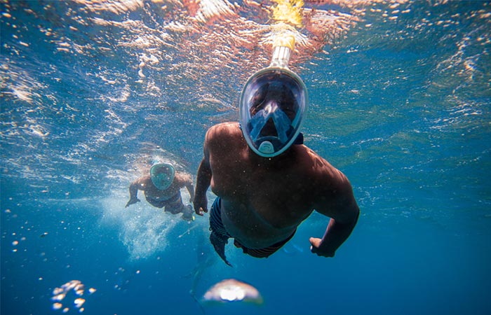 A Guy In Water With Ninja Snorkeling Mask