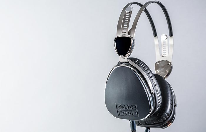 Sub Pop x LSTN Troubadour Headphones On Grey Background