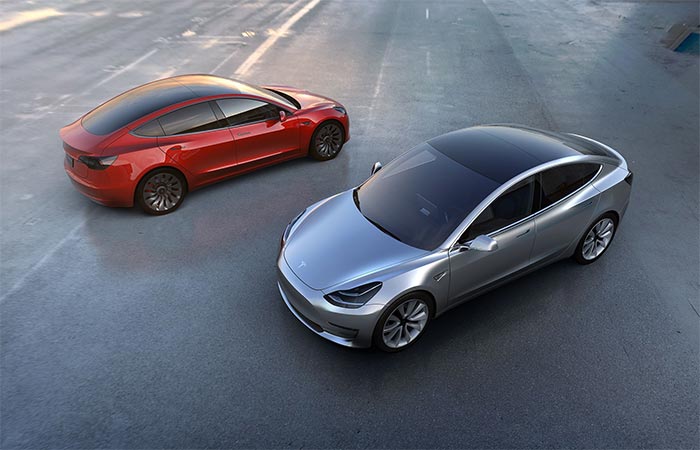 Grey And Red Tesla Model 3