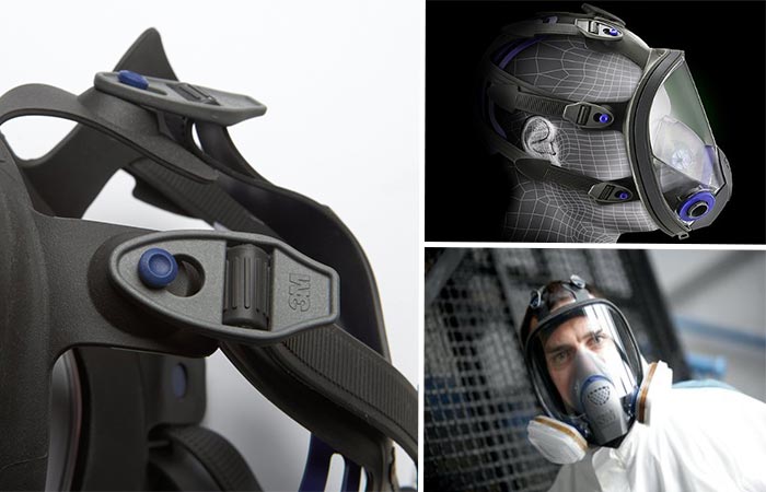 Three images of 3M Ultimate FX Full Facepiece Reusable Respirator