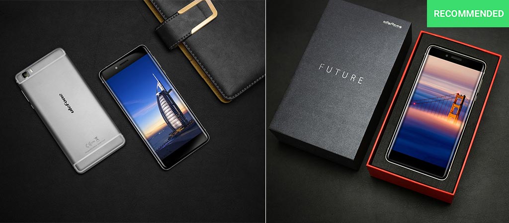 The Ulefone Future next to a notebook and in its box