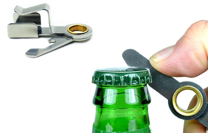 Chapstick Holder bottle opener being used