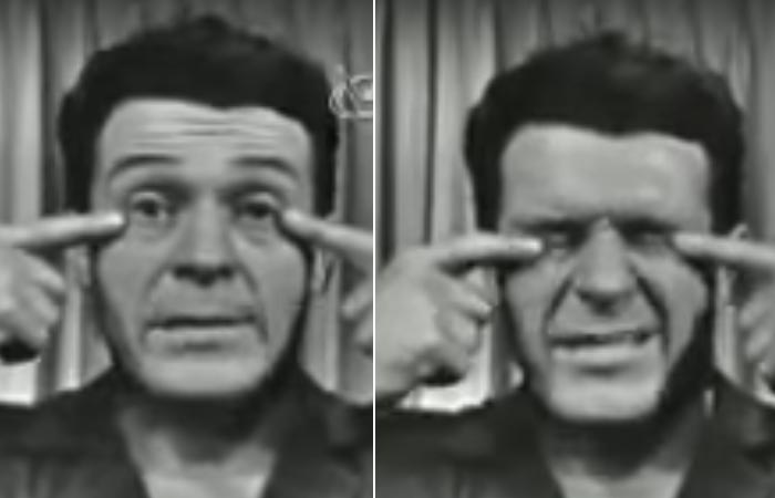 Jack Lalanne doing eye squeeze exercise
