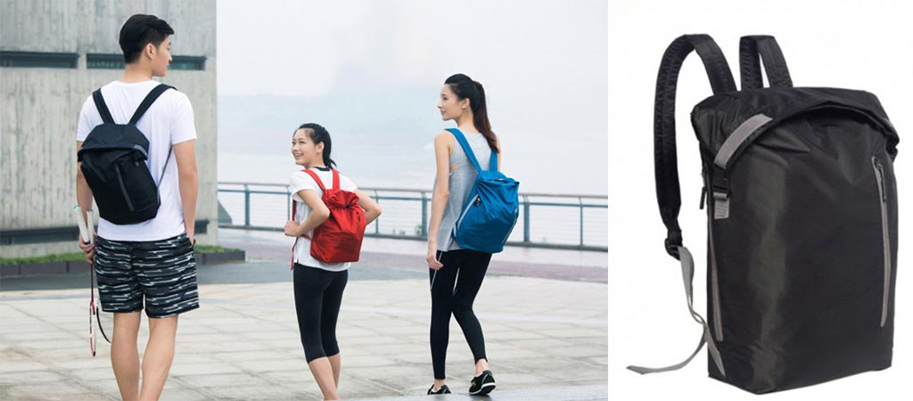Two girls and one guy carrying the Xiaomi 20L Backpack as well as a shot of it by itself.