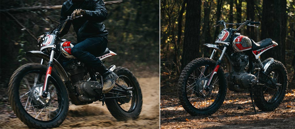Man riding the Super Duc Ducati 250 Scrambler and a shot of it by itself