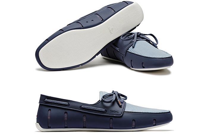 Navy and white SWIMS sports loafers