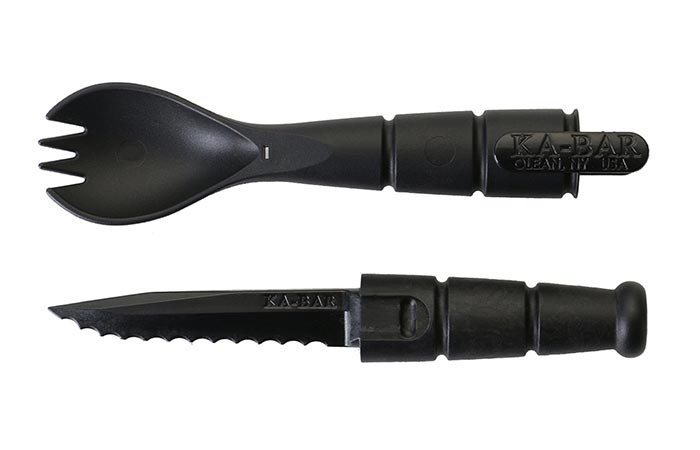 Ka-Bar Tactical Spork handle separated to reveal knife