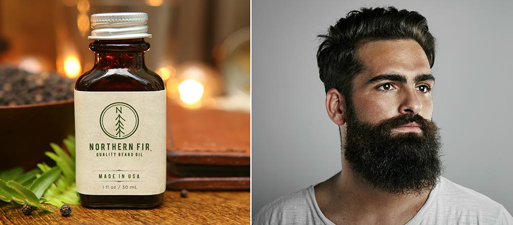 Northern Fir bottle and a photo of a man with a beard
