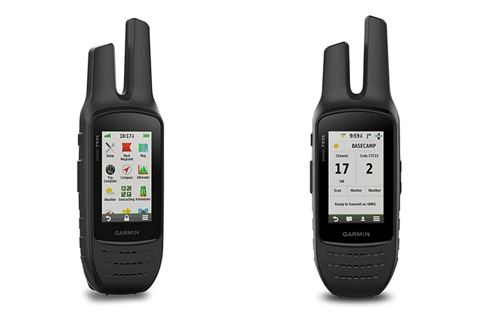 A view of the menu and a view of the temperature of the Garmin Rino 755T 