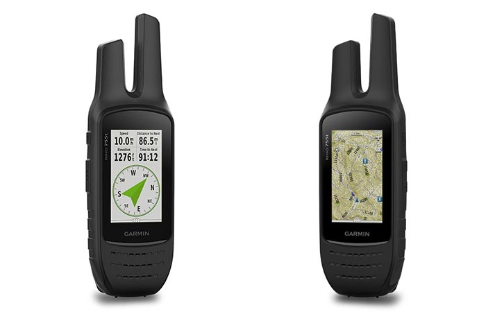 View of the compass and also the GPS maps of the Garmin Rino 755T 