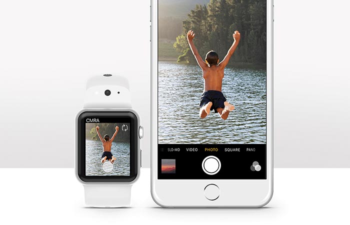 Apple watch with a camera band and an iphone
