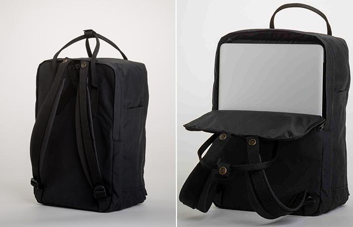 a loptop inside black backpack