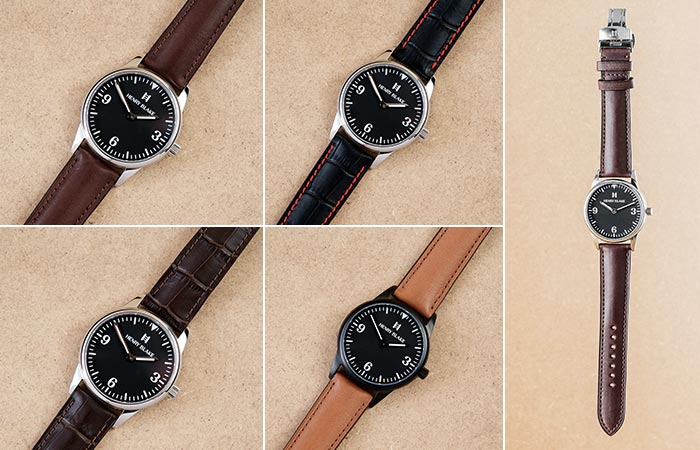 Different watch case colors and straps in the Henry Blake collection