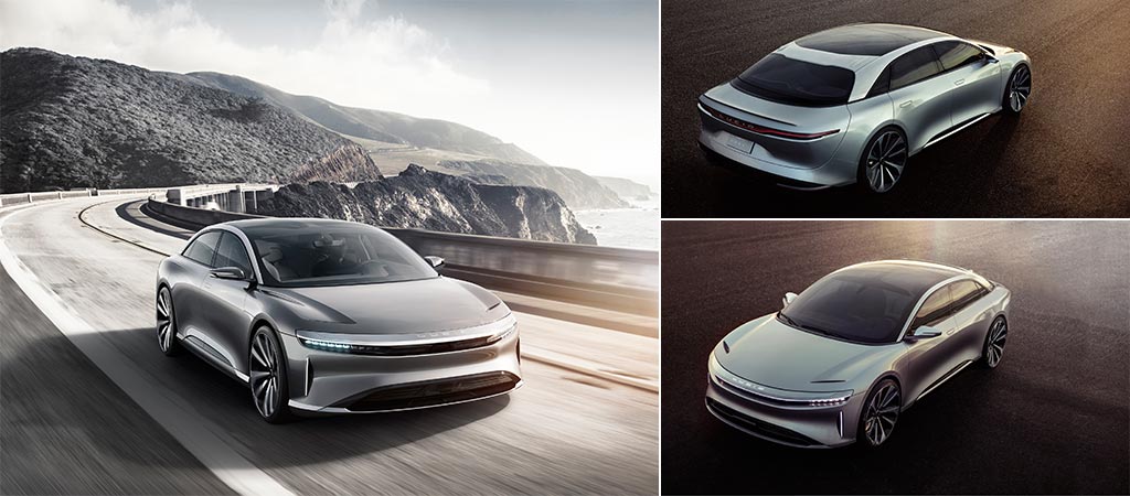 Three different views of the Lucid Motors Air
