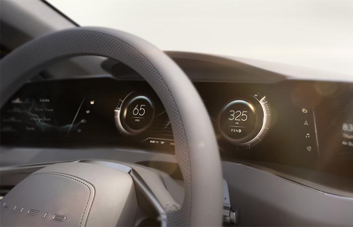 Lucid Motors Air view of the steering wheel and dashboard