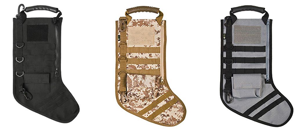 The Ruckup Tactical Christmas Stocking With Molle Gear in three different colors