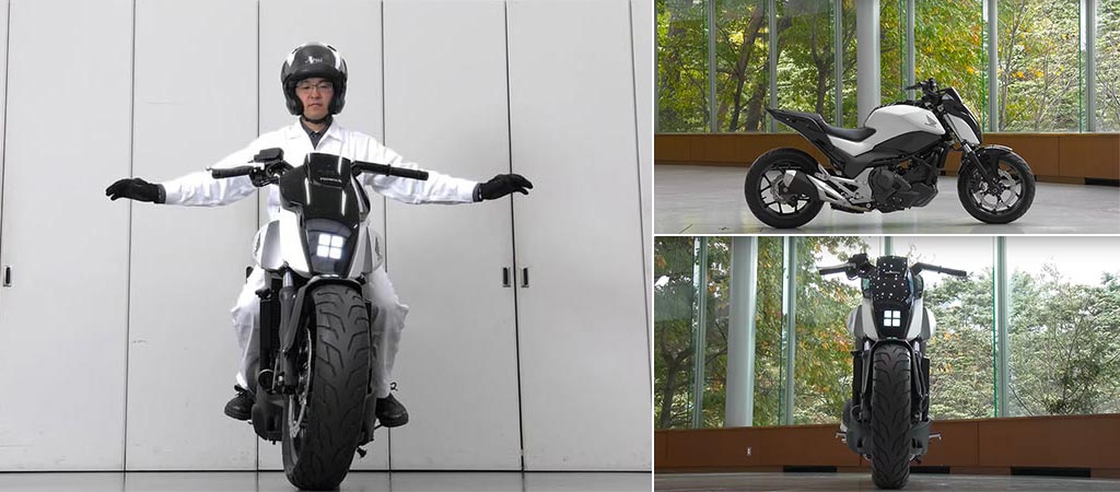 Three different views of Honda’s Self-Balancing Motorcycle
