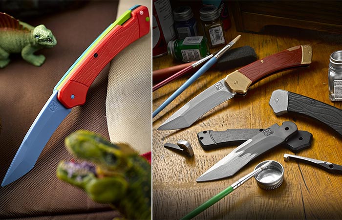 Trigger Knife Kit in different colors, and a picture of it being painted.