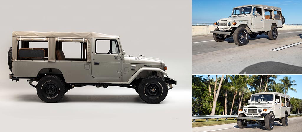 Three different views of the 1981 Toyota Land Cruiser FJ45 Troopy