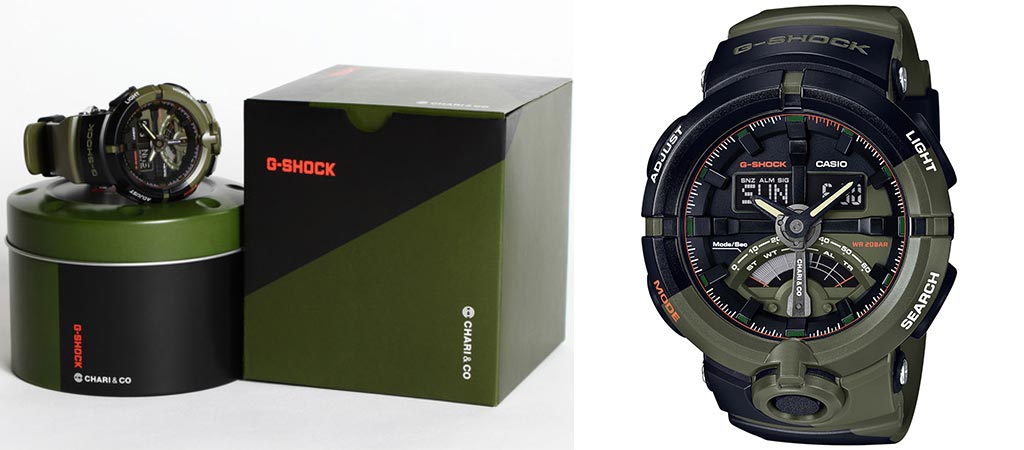 Two different views of the Chari & Co G-Shock Limited Edition
