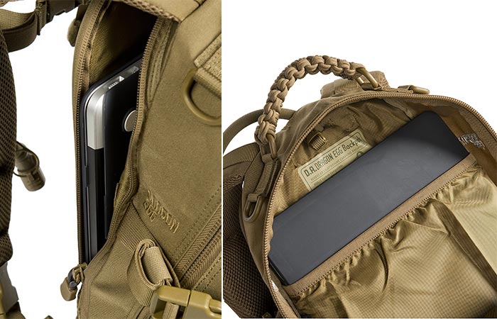 Two different views of the laptop compartment and tablet sleeve.