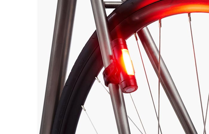 Fabric FLR30 Bicycle Brake Light mounted on the back fork of a bicycle