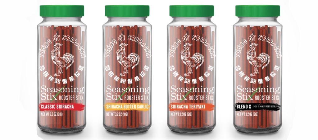 Four different flavors of the Sriracha Seasoning Stix