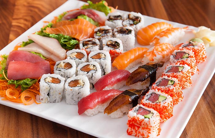 Plate of sushi and sashimi