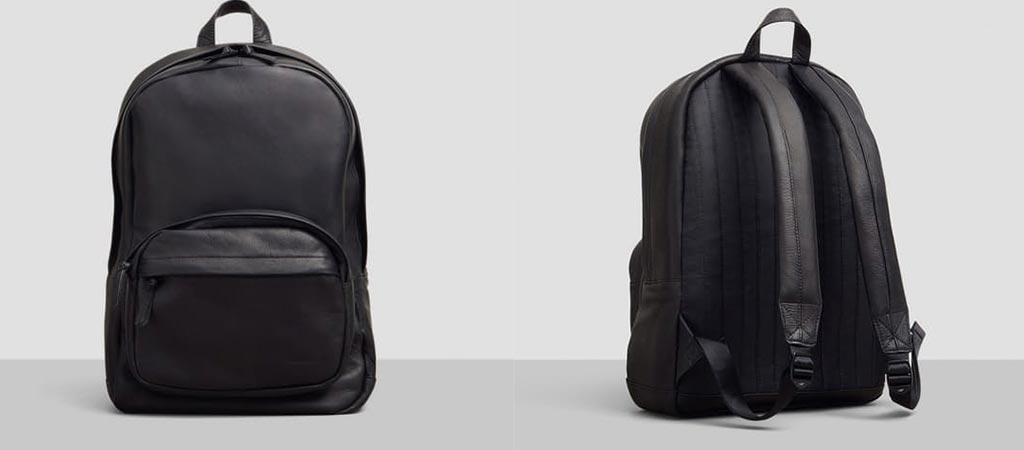 Front and back view of the Kenneth Cole Columbian Leather Computer Backpack