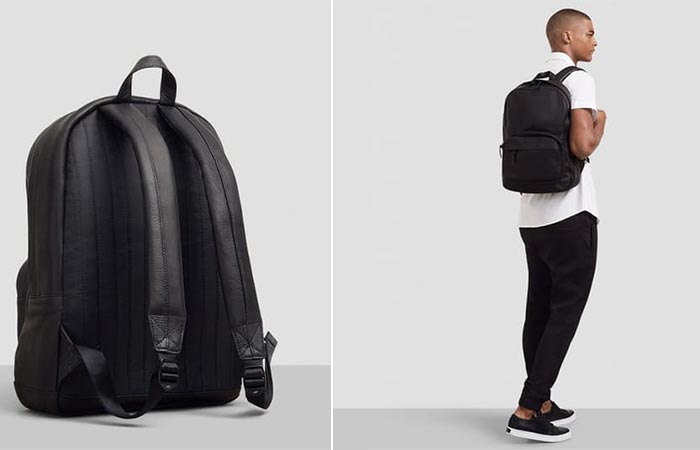 Back view and an image of a man with the Kenneth Cole Columbian Leather Computer Backpack.