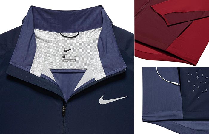 three images of Nike Shield Running Jacket features