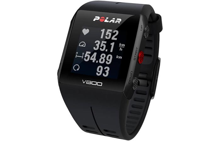 Polar V800 GPS Sports Watch with different information on the screen.